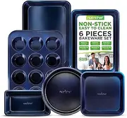 NutriChef Non-Stick Kitchen Oven Baking Pans - Carbon Steel with Non-Stick Blue Diamond Coating Inside & Outside, Commercial Grade Restaurant Quality Metal Bakeware, Dishwasher Safe - NCBK6TRB