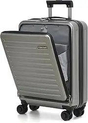 [TydeCkare] 20 Inch Carry On Luggage with Front Pocket for 15.6" Laptop, 21.65 * 15.35 * 7.87" Suitable for Airplane Overhead Bin, Lightweight PC+ABS Hardshell with YKK Zipper, with TSA Lock, Dark Gray
