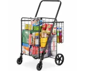 VEVOR Folding Shopping Cart, Jumbo Grocery Cart with Double Baskets, 360o Swivel