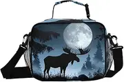 Moose Silhouette Black Insulated Lunch Box for Women Men - Ideal for Work, Picnics - Includes Adjustable Shoulder Strap