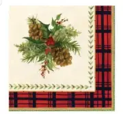 Decoupage Paper Napkins = Set of 2 Individual Napkins Holiday Pinecones Holly