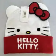 Sanrio Hello Kitty Big Face Bow Embroidered Beanie Hat for Girls