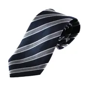 Mens Navy, Black, White & Grey Striped Patterned 8Cm Neck Tie