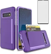 [Asuwish] Phone Case for Samsung Galaxy S10 with Tempered Glass Screen Protector Cover and Credit Card Holder Stand Slim Hybrid Cell Accessories Glaxay S 10 Edge Gaxaly 10S GS10 X10 Women Men Purple