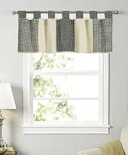 Classic Country Primitive Kitchen Window Curtains Farmhouse Patchwork Tab Top Window Valance Plaid,Black, 51"x17"