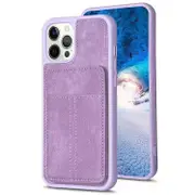 For iPhone 15 Plus Frosted Card Bag Phone Case with Holder - Purple