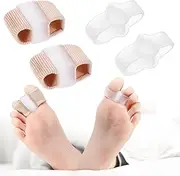 Qianyu 4 Pcs Toe Separator Elasticity Gel Toe Spacers Big Toe Straightener with 2 Loops Nylon Hammer Corrector Pads for Women Men Yoga Overlapping Toes