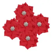 3 Inch 5 Pcs Rhinestone Pearl Chiffon Flower, Red