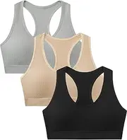 [Suekaphin] Girls Training Bra Supportive Seamless Sports Bras for Teens Girls with Racerback Removable Pads Pack of 3