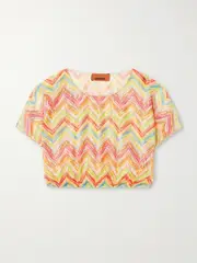 [Missoni] Missoni - Mare Cropped Striped Metallic Crochet-knit Top - Orange - IT42 IT 42 Orange