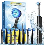 Rotating Electric Toothbrush with 8 Brush Heads, 3 Modes and 2 Min Smart Timer