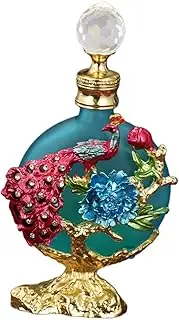 Empty Refillable Perfume Bottle 30ml Glass Perfume Bottle Vintage Design Portable Peacock Peony Embossed Essential Oil Bottle, Blue