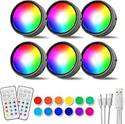 DAMI Under Cabinet Lighting with Remote Control, Rechargeable Battery Operated Wireless Shelf Lights, Under Cabinet Lights Stick on Tap, Color Changing Puck Lights for Kitchen, 6 Pack, Black