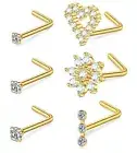 Nose Studs 20g 22g Nose Stud L Shaped Diamond Nose Rings 14:L shape 20g -gold