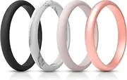 [ThunderFit] Women's Thin and Stackable 4 Pack Silicone Rings Wedding Bands 2.5mm Width - 2mm Thick