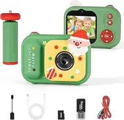 Kids Camera, Christmas Toddler Digital Camera for Ages 3-12 Boys Girls, 48MP Dual Lens Kids Digital Camera Xmas for Christmas Birthday Gifts, 1080P HD Video Selfie Camera with 32G SD Card (Green)