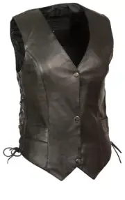 M Boss Motorcycle Apparel BOS24502 Women's Classic Black Leather Snap Front