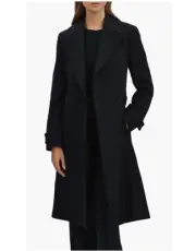Reiss Belted Wool Blend Coat Navy Size 12 NWT