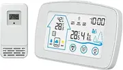 JSEIAJB Weather Station Touch Screen Thermometer Hygrometer Indoor Outdoor Forecast Sensor Calendar Alarm Clock 7 Languages(White-Strawberry Cake9)