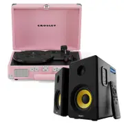 Crosley Cruiser Bluetooth Portable Turntable - Blush Pink + Bundled Majority D40 Bluetooth Speakers