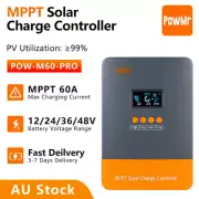 PowMr 60A Solar Panel Charge Controller MPPT 12V/24V/36V/48V Regulator Auto USB