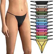 [Sexy Basics] Women's 12 Pack String Bikini - T-Back Thong Underwear | Buttery Soft No Show Panties