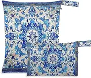 [Amooorous] Bohemian Boho Vintage Style Flower reusable dry bag 2 Pack wet bag for swimsuit with handles for pool, gym
