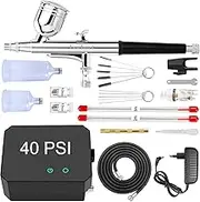 Gocheer Airbrush Kit with Air Compressor, 40 48 PSI High Pressure Air Brush Non-Clogging with 0.2/0.3/0.5mm Nozzle/Cleaning Sets, Ideal for Painting, Modeling, Cake Decor, Makeup (Black, 48 PSI)