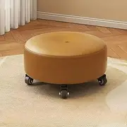 Ottoman with Wheels, Round Stackable Footstool, Multiple Colours Available A182 (Coffee)
