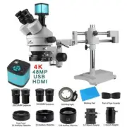 Double Boom Stand Trinocular Stereo Zoom Microscope 48MP 4K HDMI USB Camera LED