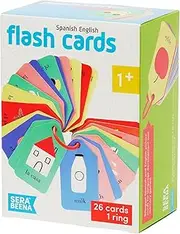 Serabeena Spanish English Flash Cards for Kids - 26 Vocabulary Cards and 1 Ring - Learning Spanish for Kids