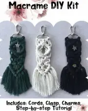 Macrame Keyring DIY Kit with Cords, Ring, Charms and Step-by-step Tutorial