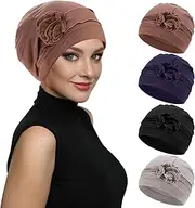 [XEPST] Pack of 4 Women's Chemo Hats Bandana Turban Women's Chemo Turban Headwear Beanie Hat Cap for Women Cancer Patients Hair Loss