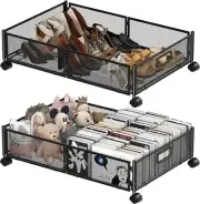 Under Bed Storage Containers,2 Pack Foldable Underbed Black
