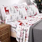Christmas Flannel Sheets King, 100% Cotton Holiday Bed Sheet Set, Deep Pocket Fi