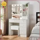 Dimmable LED Dressing Table and Stool Set with Lighted Mirror Vanity Makeup Desk