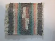 Vtg Dollhouse Miniatures Artisan Wool Woven Fringe Southwest Aztec Rug 5.5x6.5"