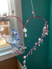 Suncatcher LARGE Pink heart with butterfly
