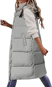 JMMSlmax Women's 2023 Autumn Reversible Vests Sleeveless Fleece Jacket Long Warm Winter Coat Outerwear Zip Hoodie Pockets, A10-Grey, Medium, A10-grey, Medium