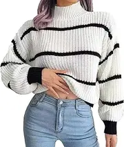 Zylphorix Dark Green Thick Knit Turtleneck Sweater for Women with Black Striped Pattern and Textured Ribbed Design Warm Winter