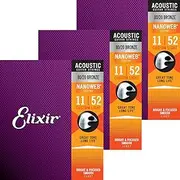 Elixir NANOWEB 80/20 Bronze Custom Light .011-.052#11027 Acoustic Guitar Strings Set of 3