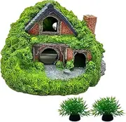 Cozioz Set of 3 Resin Hobbit House Aquarium Decorations, Small Fish Hideout Caves, Hollow Fish Tank Hut Ornaments for Mini Garden Landscaping