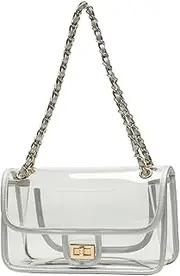 [LAM GALLERY] Womens PVC Clear Purse Handbags for Working NFL Stadium Approved Bag Turn Lock Chain Shoulder Bag