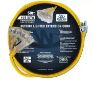 50' Lighted 14/3 Heavy Duty 3 Outlet SJTW Extension Cord - 14 3 50ft Indoor/Out