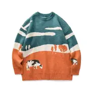 Nevenka Unisex Vintage Sweater Round Neck Knitted Grassland Pullover-Orange