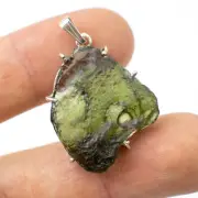 6.23gr MOLDAVITE genuine tektite pendant in silver .925 prongs #JM329