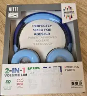 ALTEC LANSING 2-IN-1 BLUETOOTH AND WIRED KID SAFE HEADPHONES Blue In Color NEW
