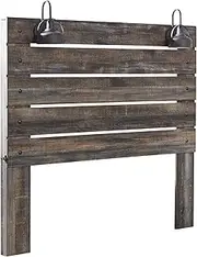 [Signature Design by Ashley] Drystan Rustic Panel Headboard ONLY with USB Charging Stations, Queen, Brown