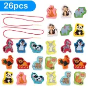 26Pcs Wooden Cartoon Animals Blocks Beads Threading Lacing Kids Development Toys