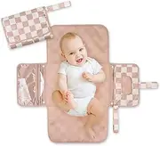 Tiny Twinkle Portable Diaper Changing Pad-Foldable Waterproof Changing Mat&Portable Changing Pad for Travel,Baby Changing Station with Smart Wipes Pocket&Storage (Beige Checkers)
